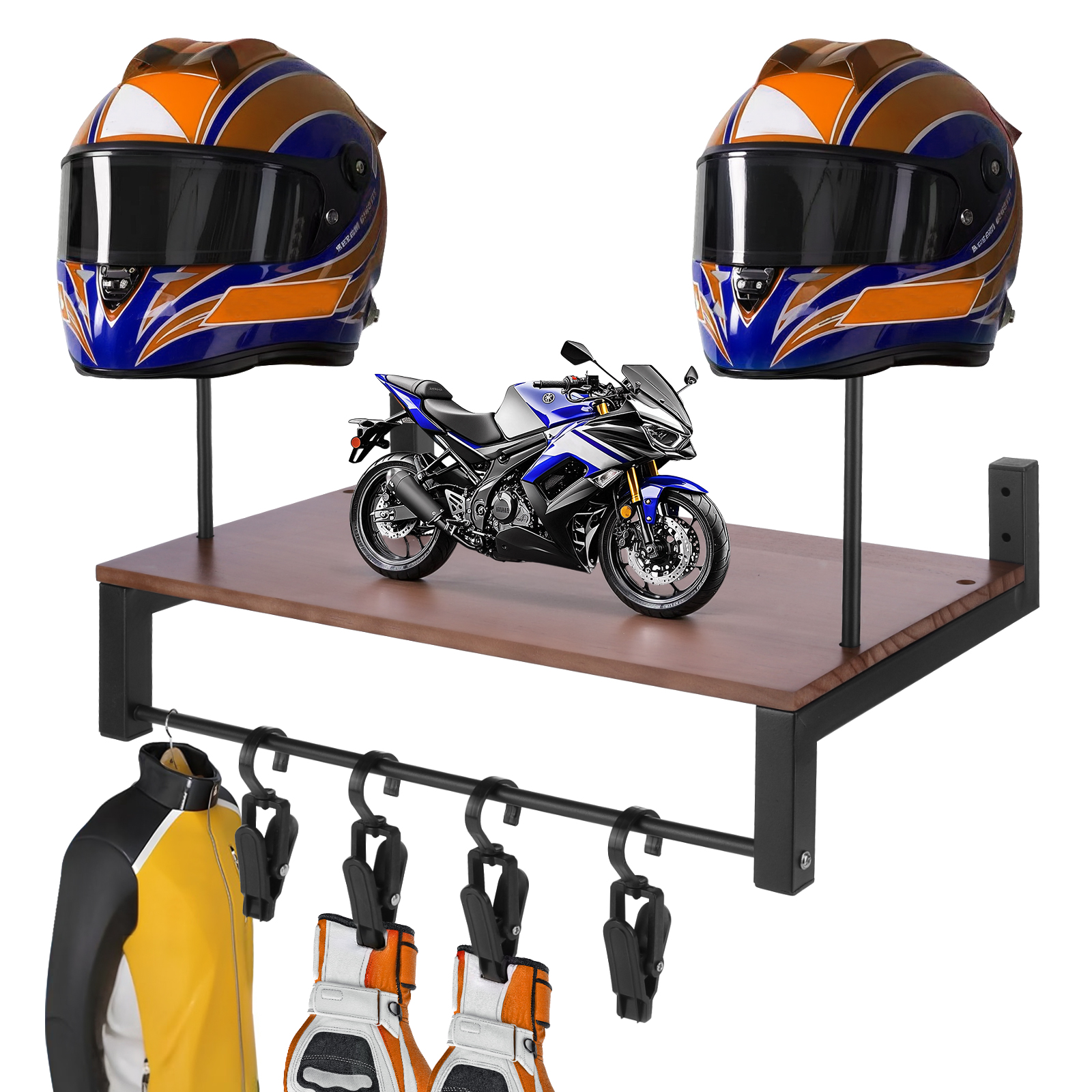 Wooden Helmet Organizer Rack w - Motorcycle Gear Hanger ulasan dan harga