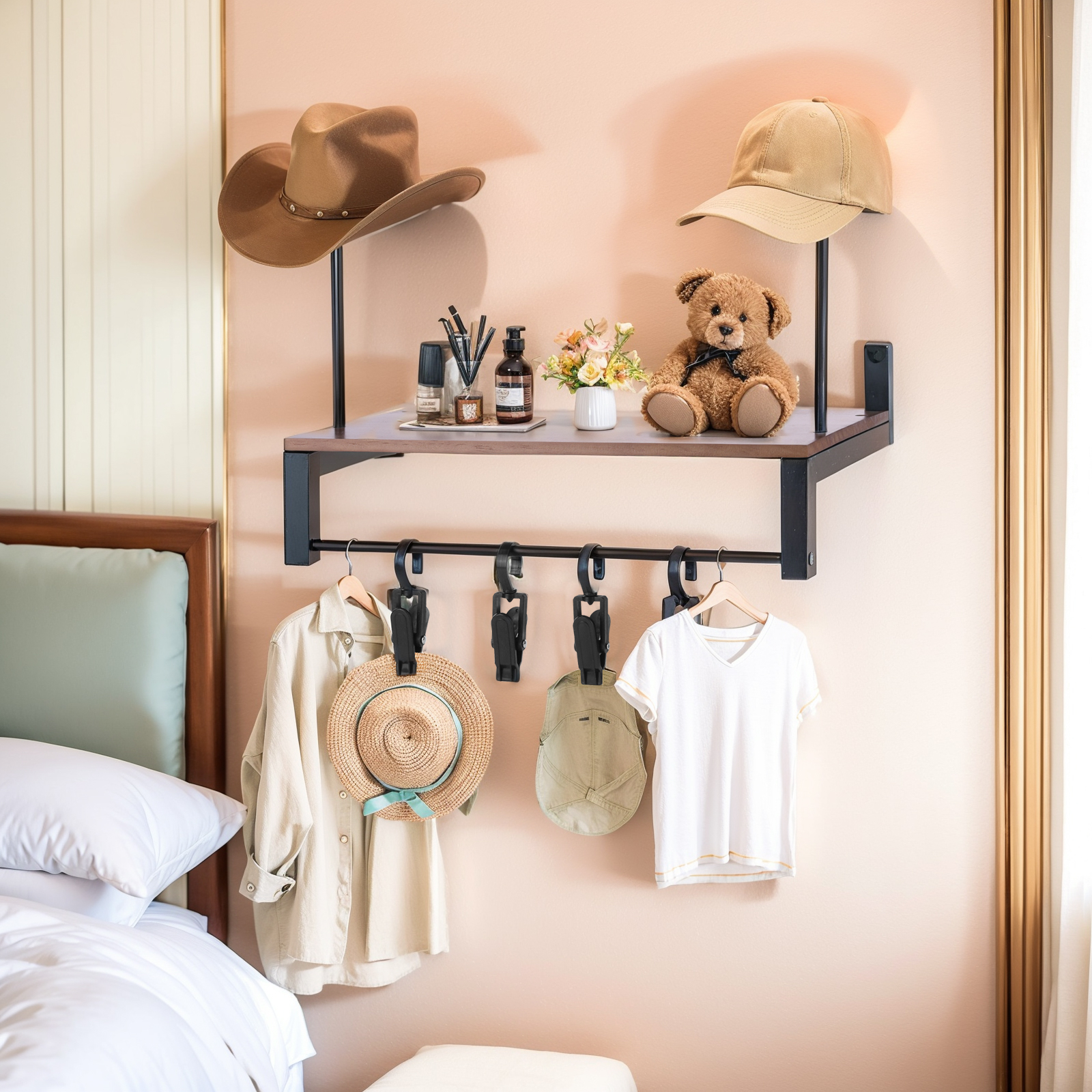 Wooden Helmet Organizer Rack w - Motorcycle Gear Hanger ulasan dan harga