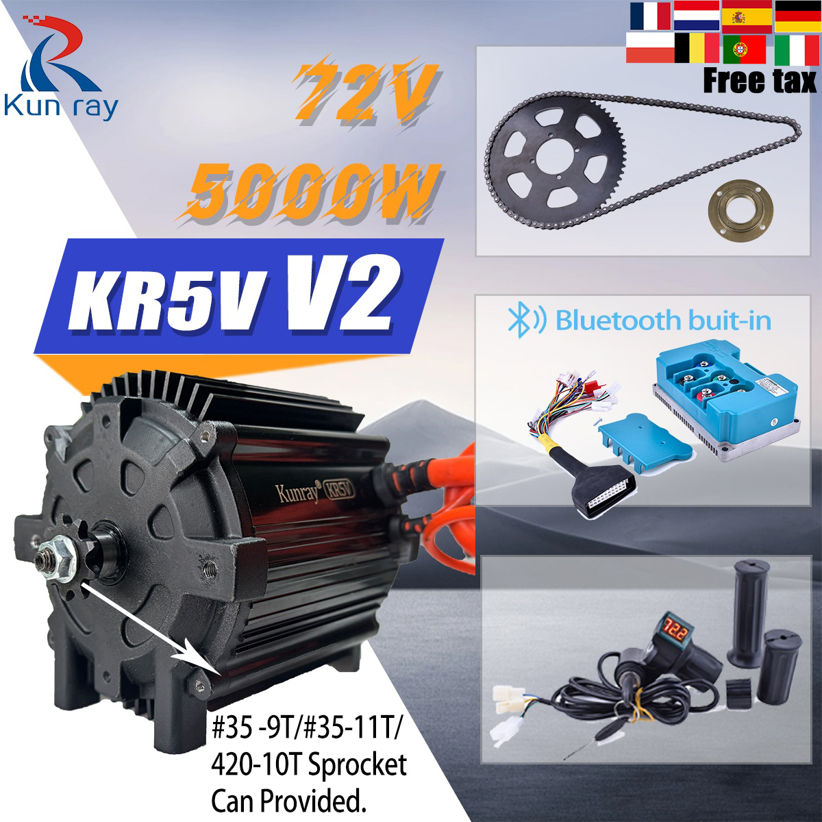 Kunray KR5V V2 72V 5000W Elect - Motorcycle Gear Hub ulasan dan harga