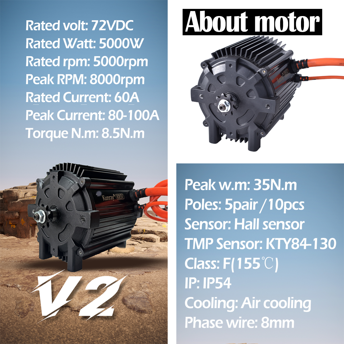 Kunray KR5V V2 72V 5000W Elect - Motorcycle Gear Hub ulasan dan harga